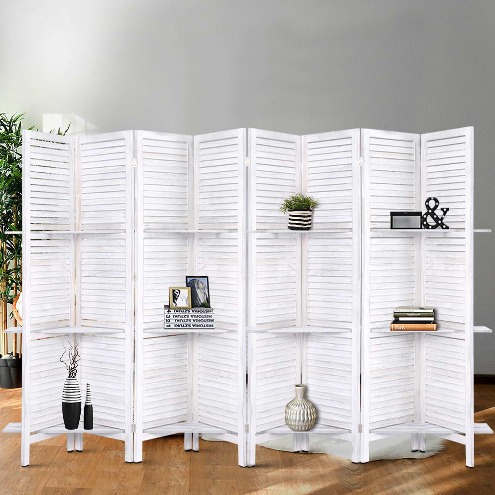 8 Panel Room Divider Screen Slatted White