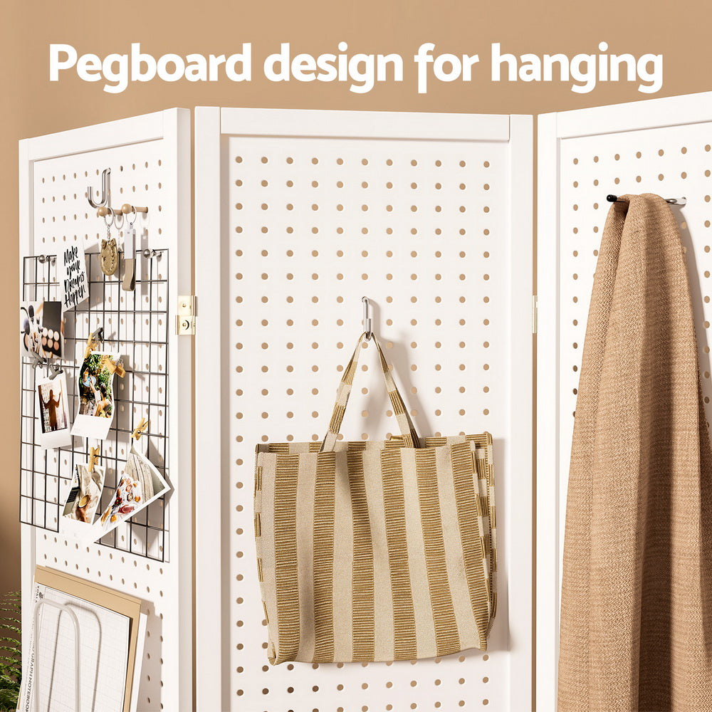4 Panel Room Divider Screen Peg Board 164x170cm White