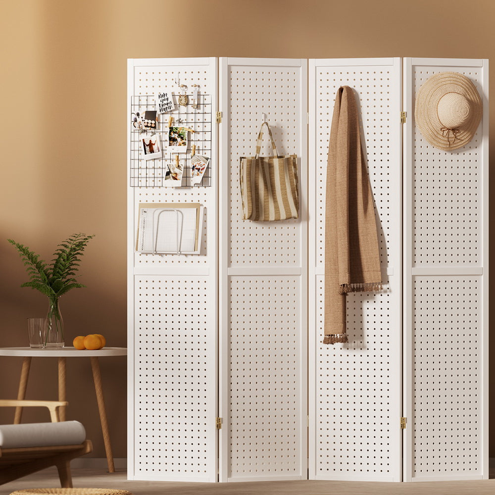 4 Panel Room Divider Screen Peg Board 164x170cm White
