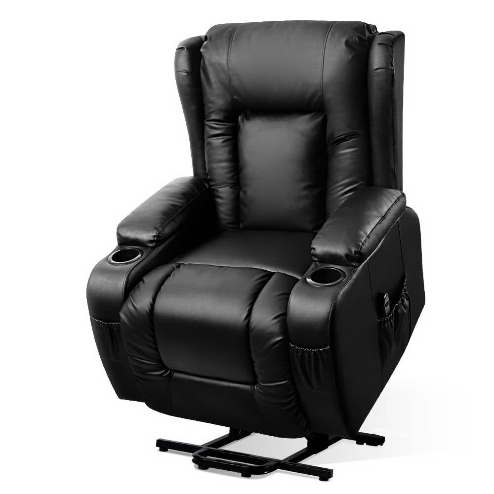 Recliner Chair Black 8-Point Heated Massage