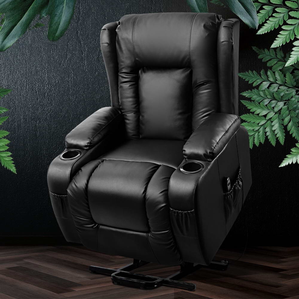 Recliner Chair Black 8-Point Heated Massage