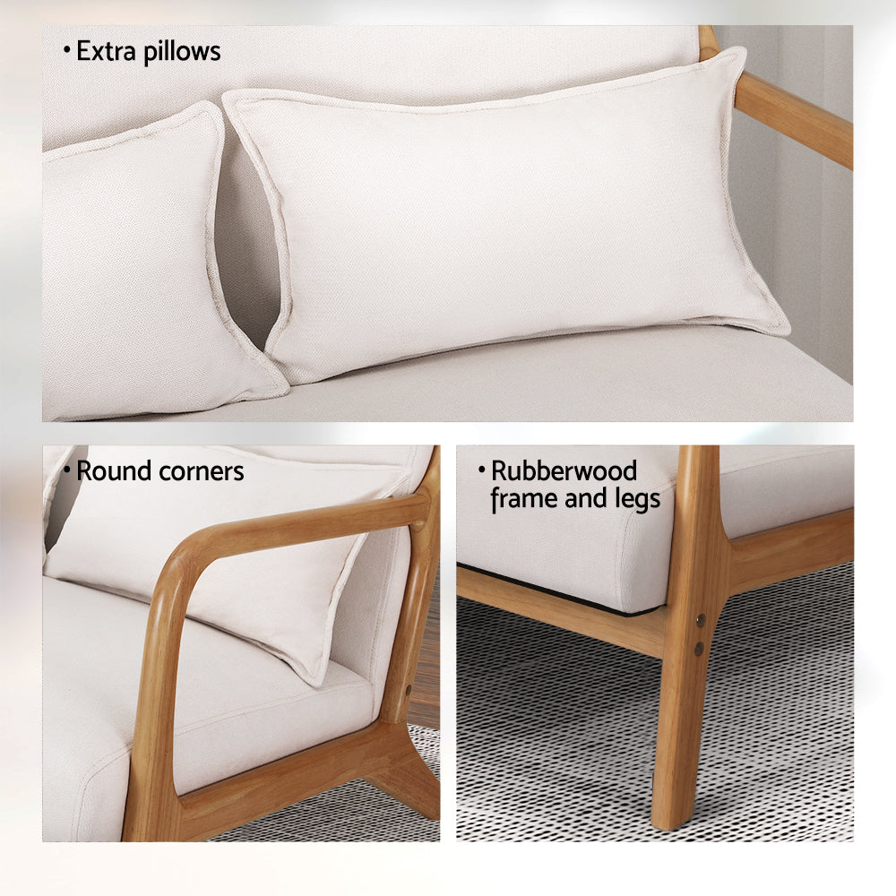 Ember Armchair Lounge Chair Accent Armchairs Couch Sofa Loveseat Beige Wood