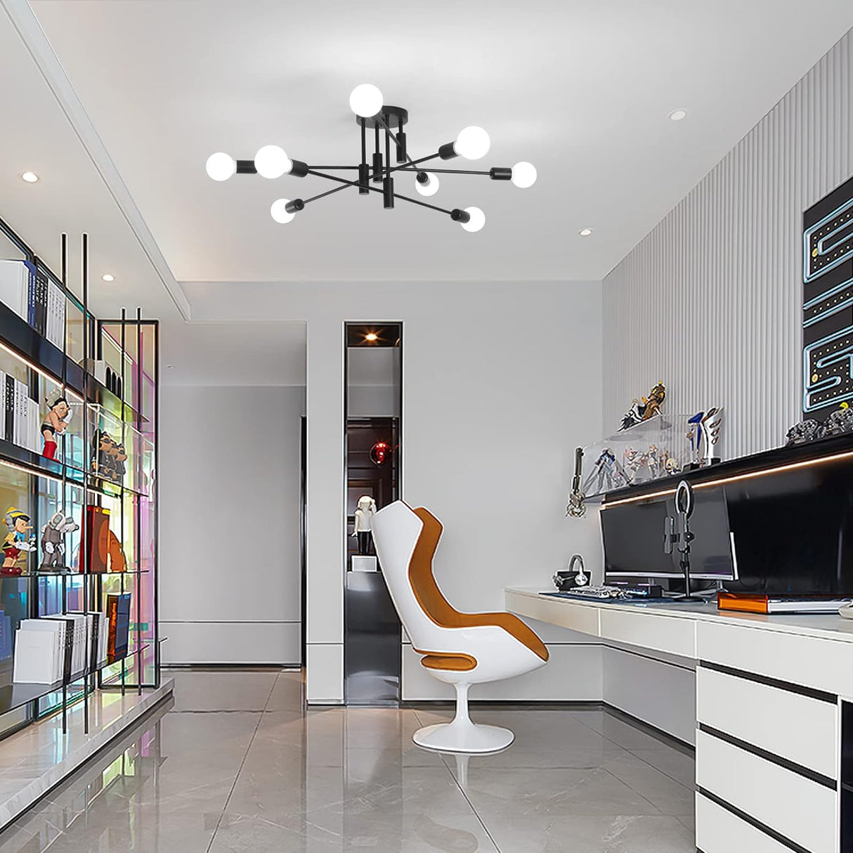 Ember Semi Flush Chandelier, 8 Light, Black