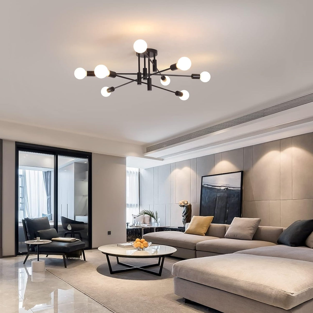 Ember Semi Flush Chandelier, 8 Light, Black