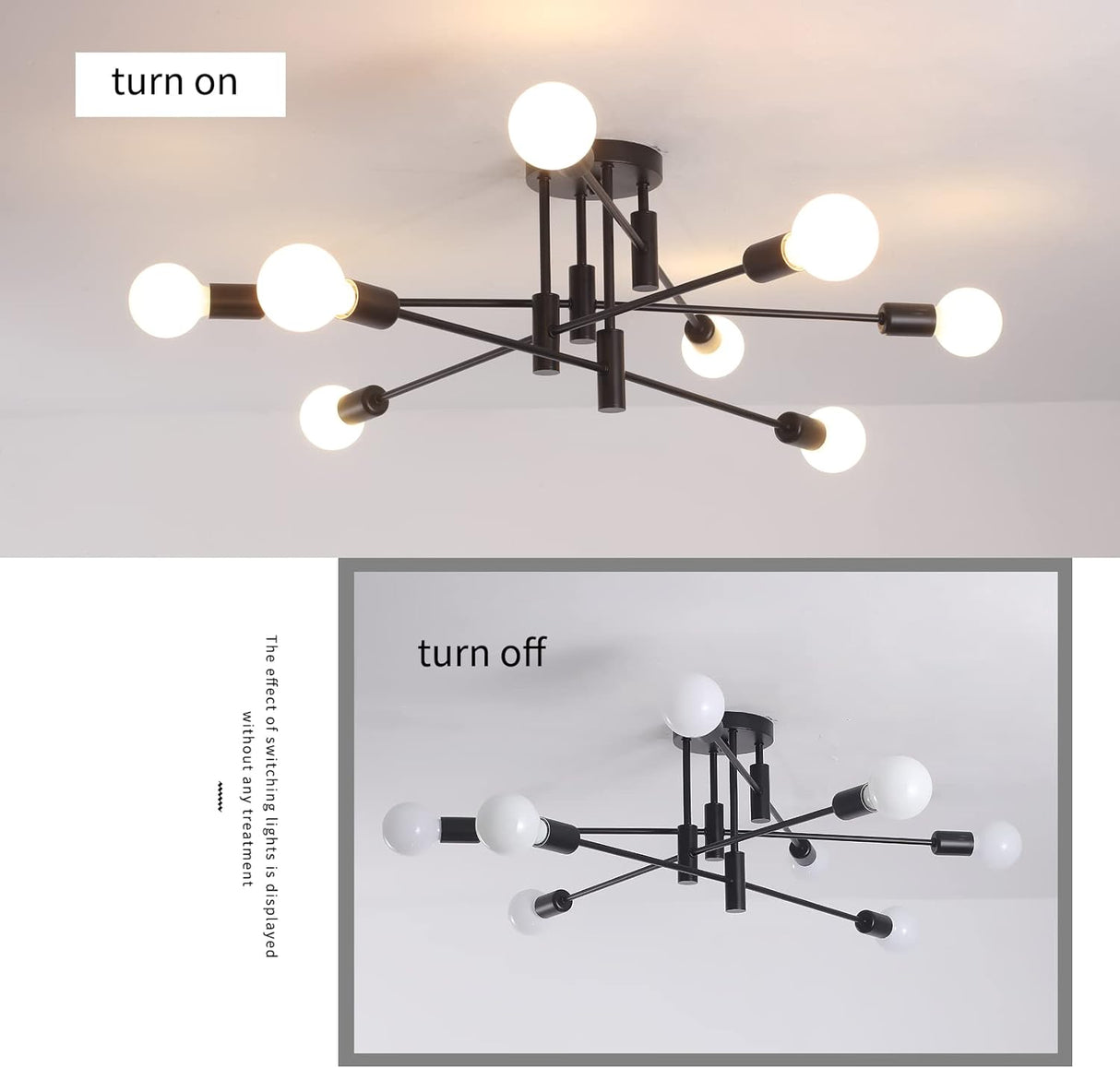 Ember Semi Flush Chandelier, 8 Light, Black