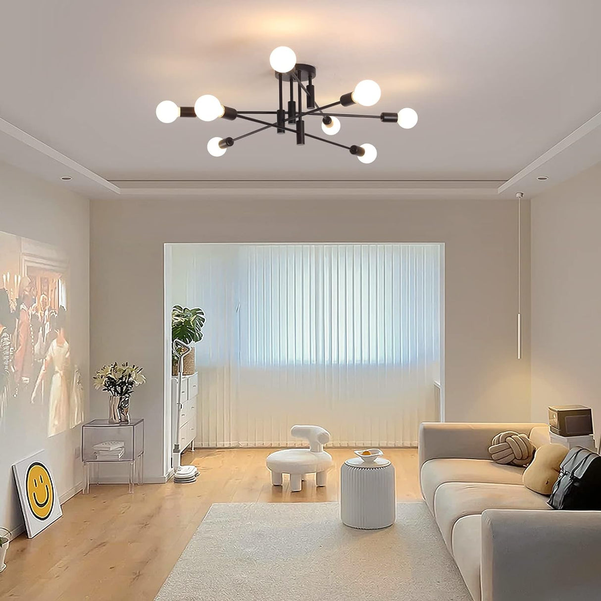 Ember Semi Flush Chandelier, 8 Light, Black