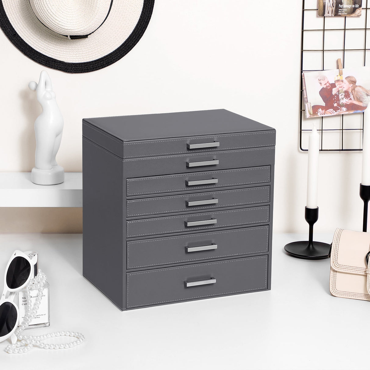 Jewellery Grey Box, 6 Layers, 5 Drawers