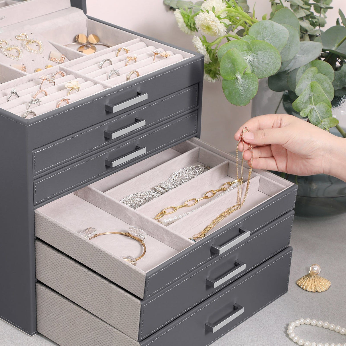 Jewellery Grey Box, 6 Layers, 5 Drawers