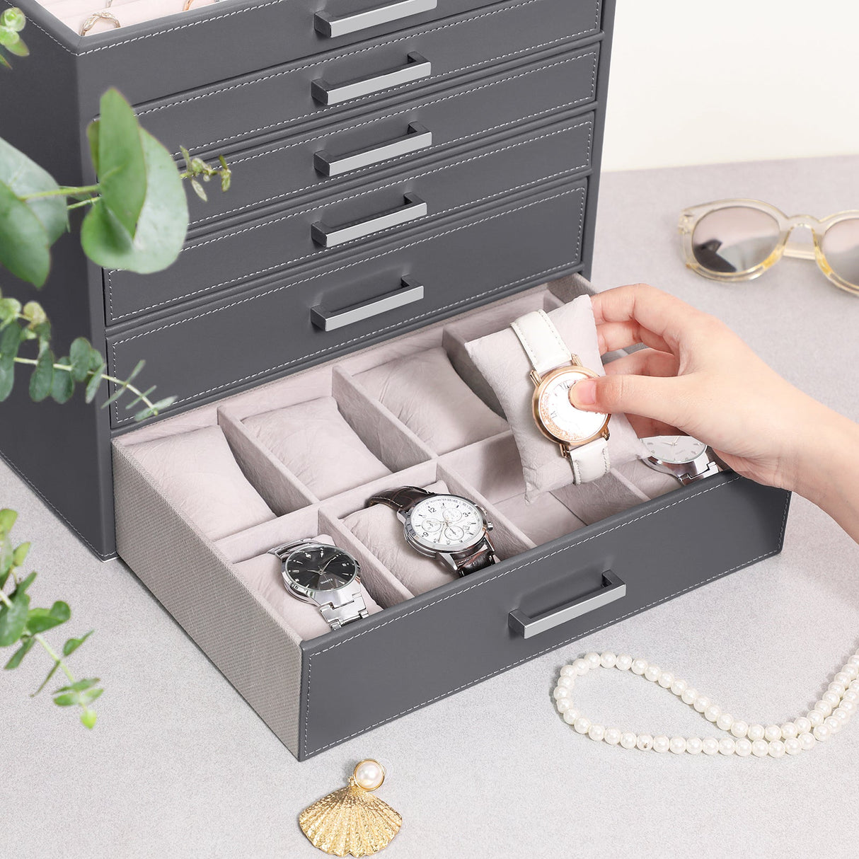Jewellery Grey Box, 6 Layers, 5 Drawers