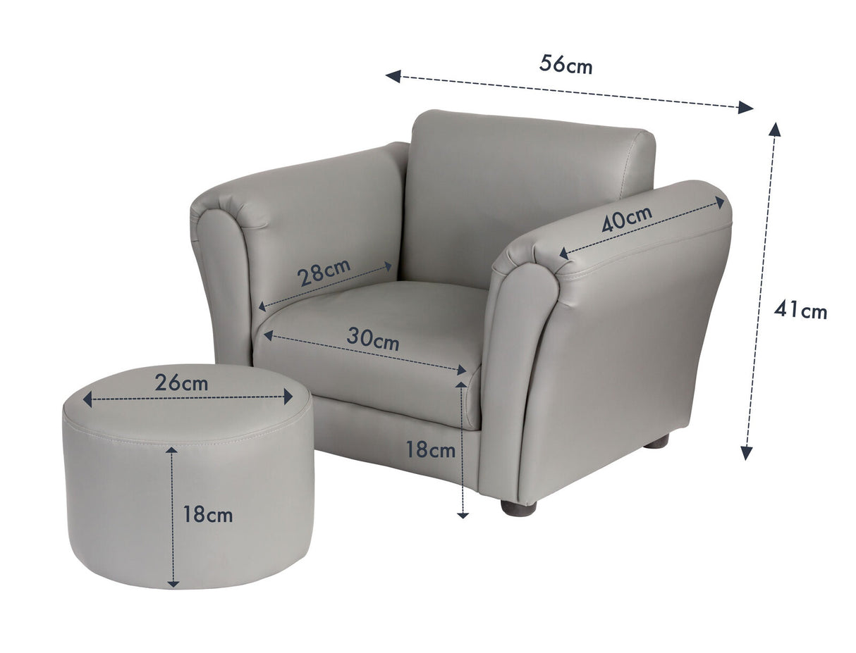 Ember Kids Grey Couch Sofa Chair with Footstool