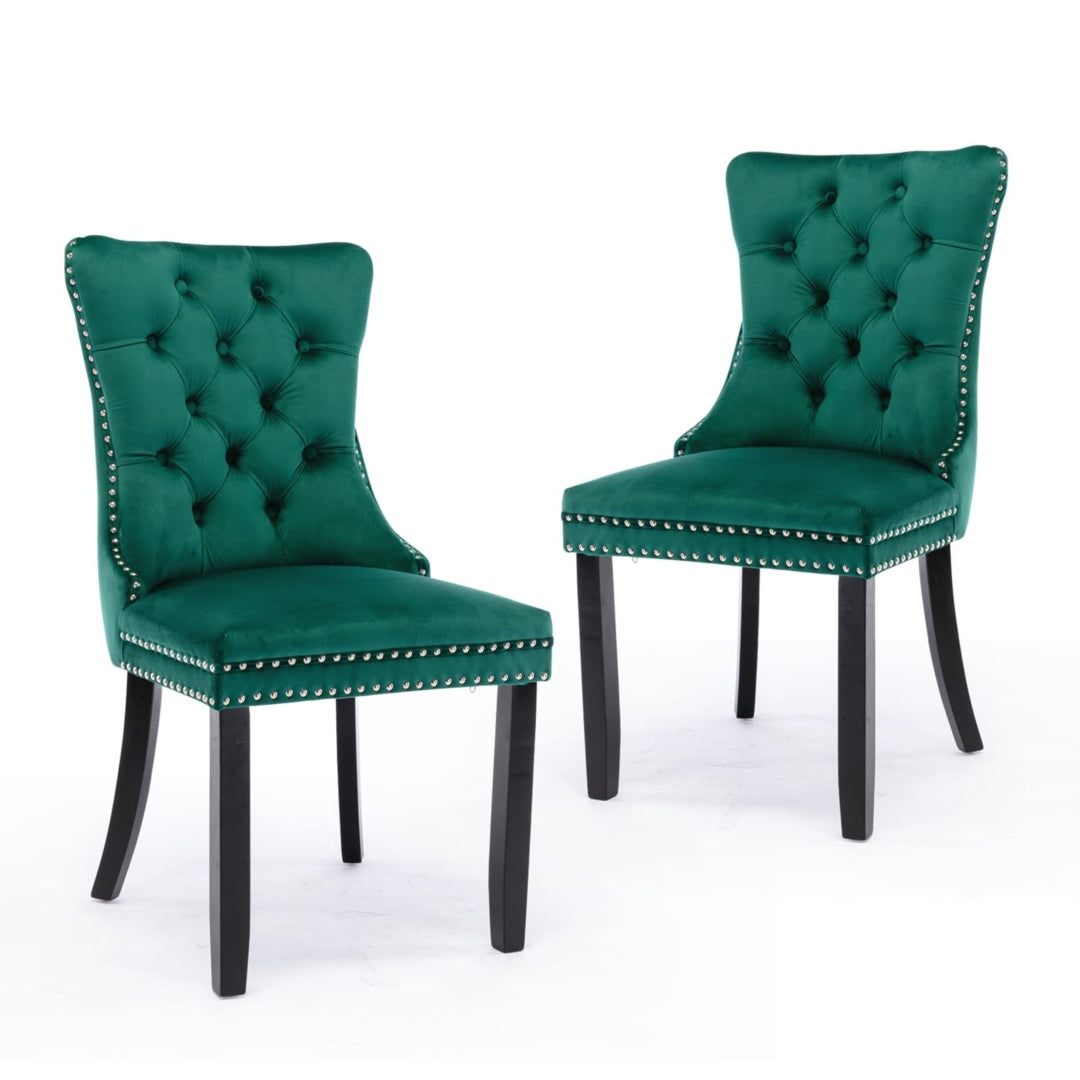 2x Velvet Ember Dining Chairs- Green