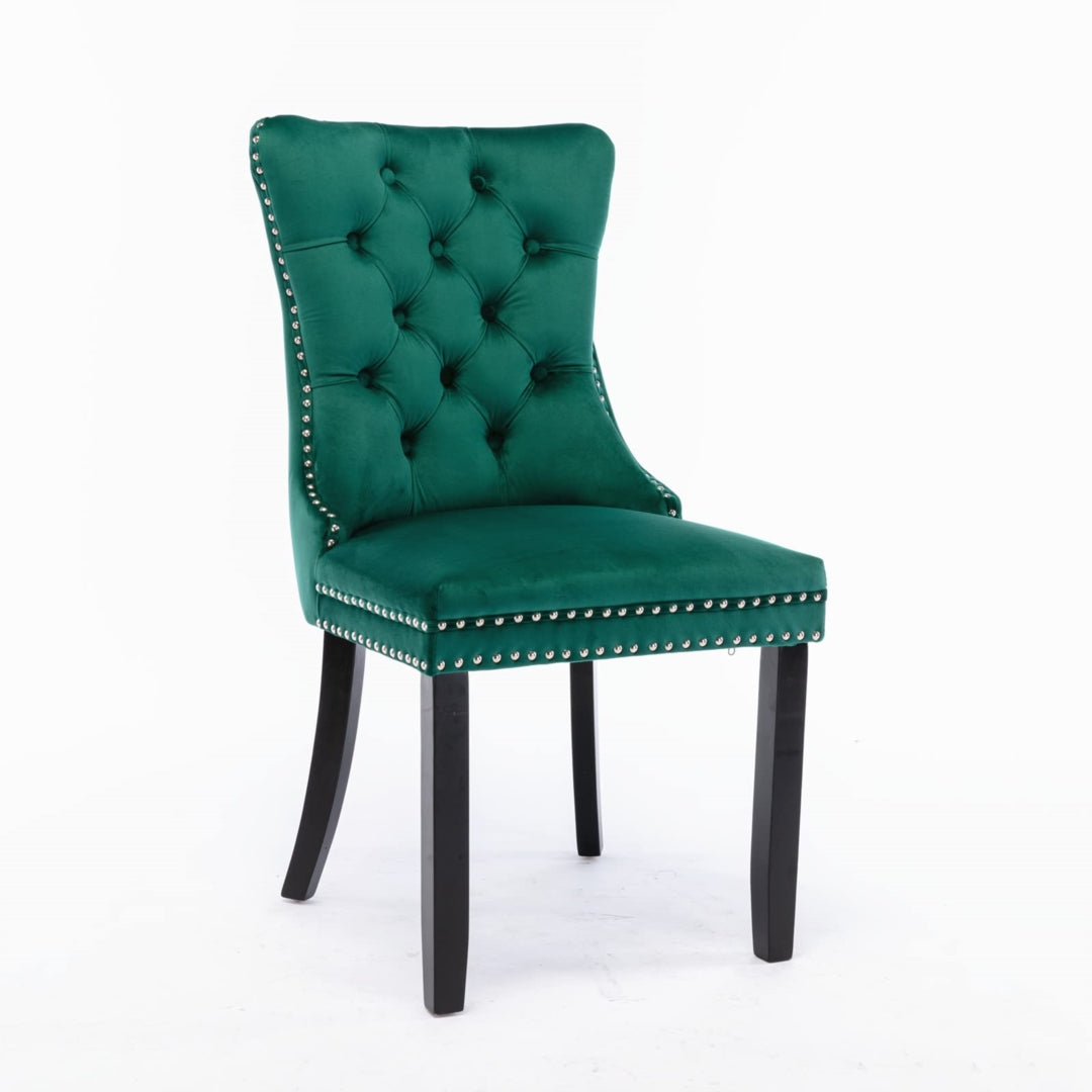 2x Velvet Ember Dining Chairs- Green