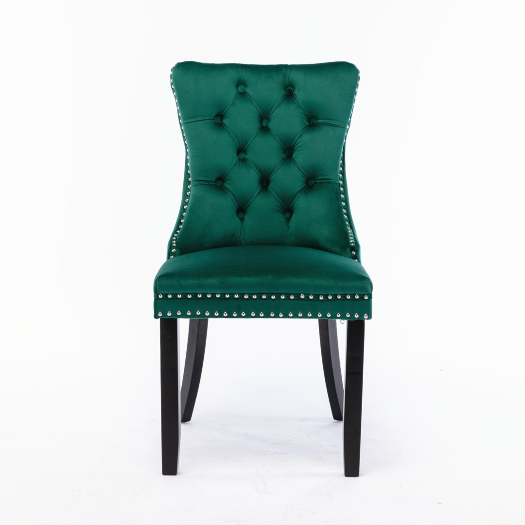 2x Velvet Ember Dining Chairs- Green