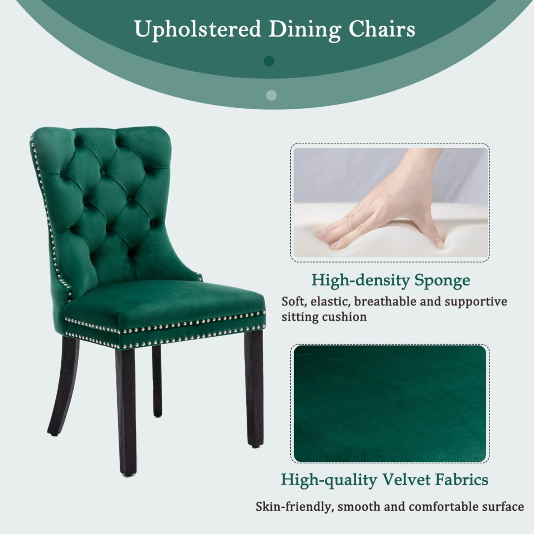2x Velvet Ember Dining Chairs- Green