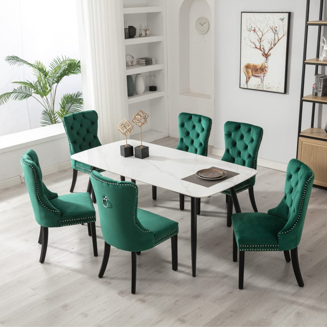 2x Velvet Ember Dining Chairs- Green