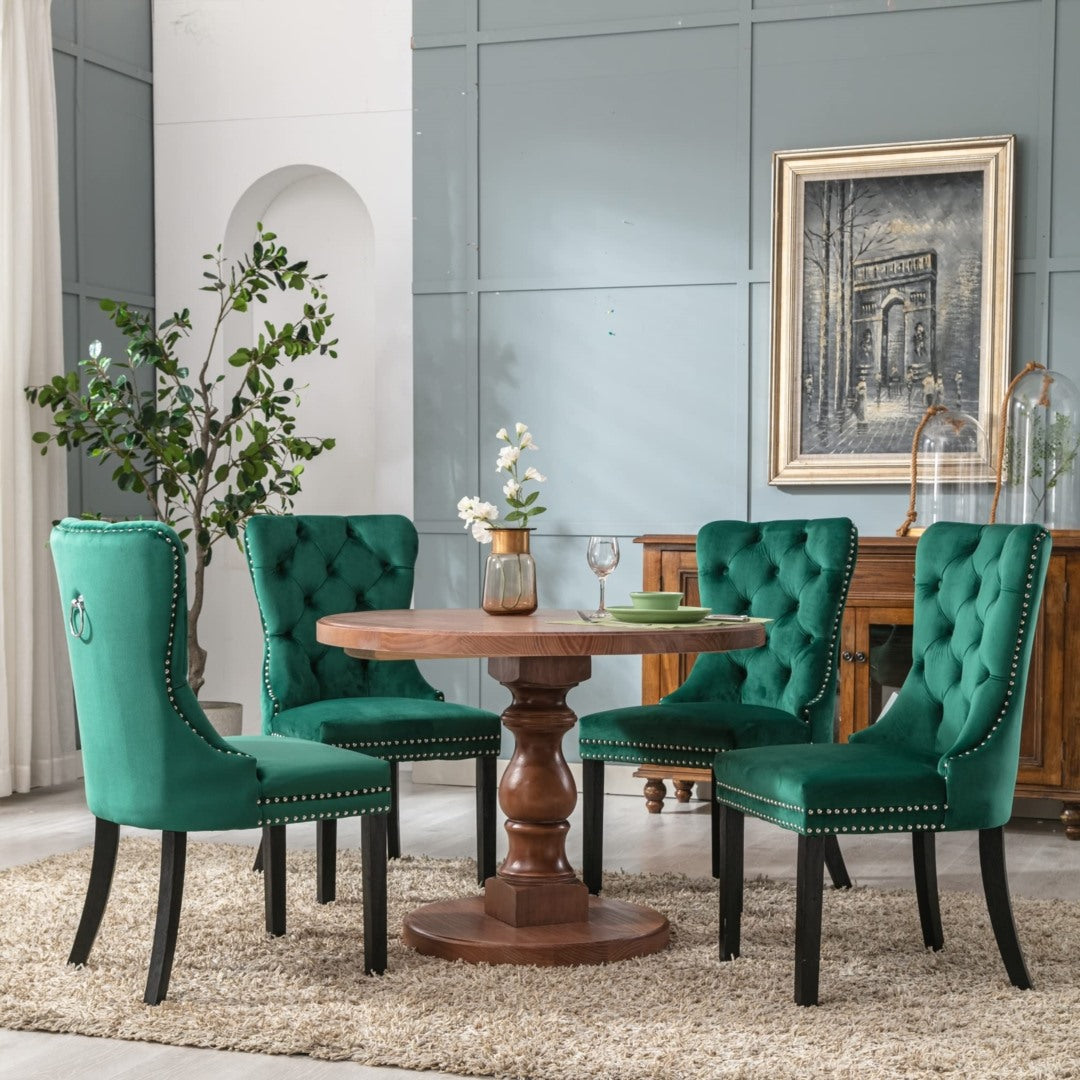 2x Velvet Ember Dining Chairs- Green
