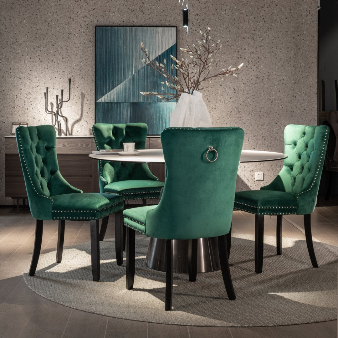 2x Velvet Ember Dining Chairs- Green