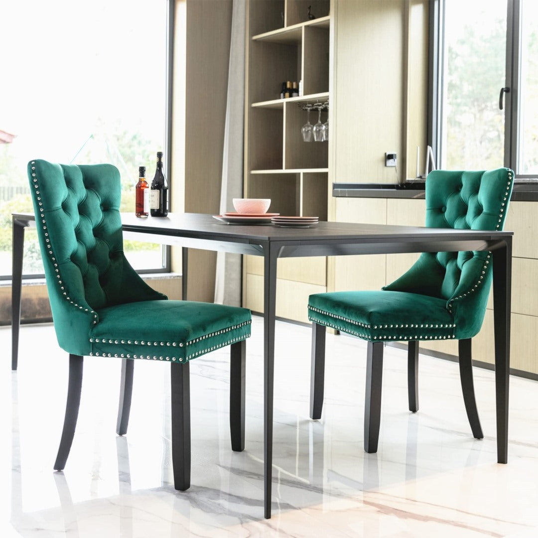 2x Velvet Ember Dining Chairs- Green