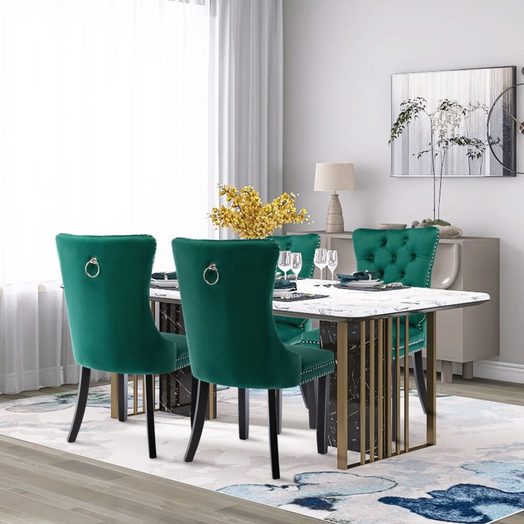2x Velvet Ember Dining Chairs- Green