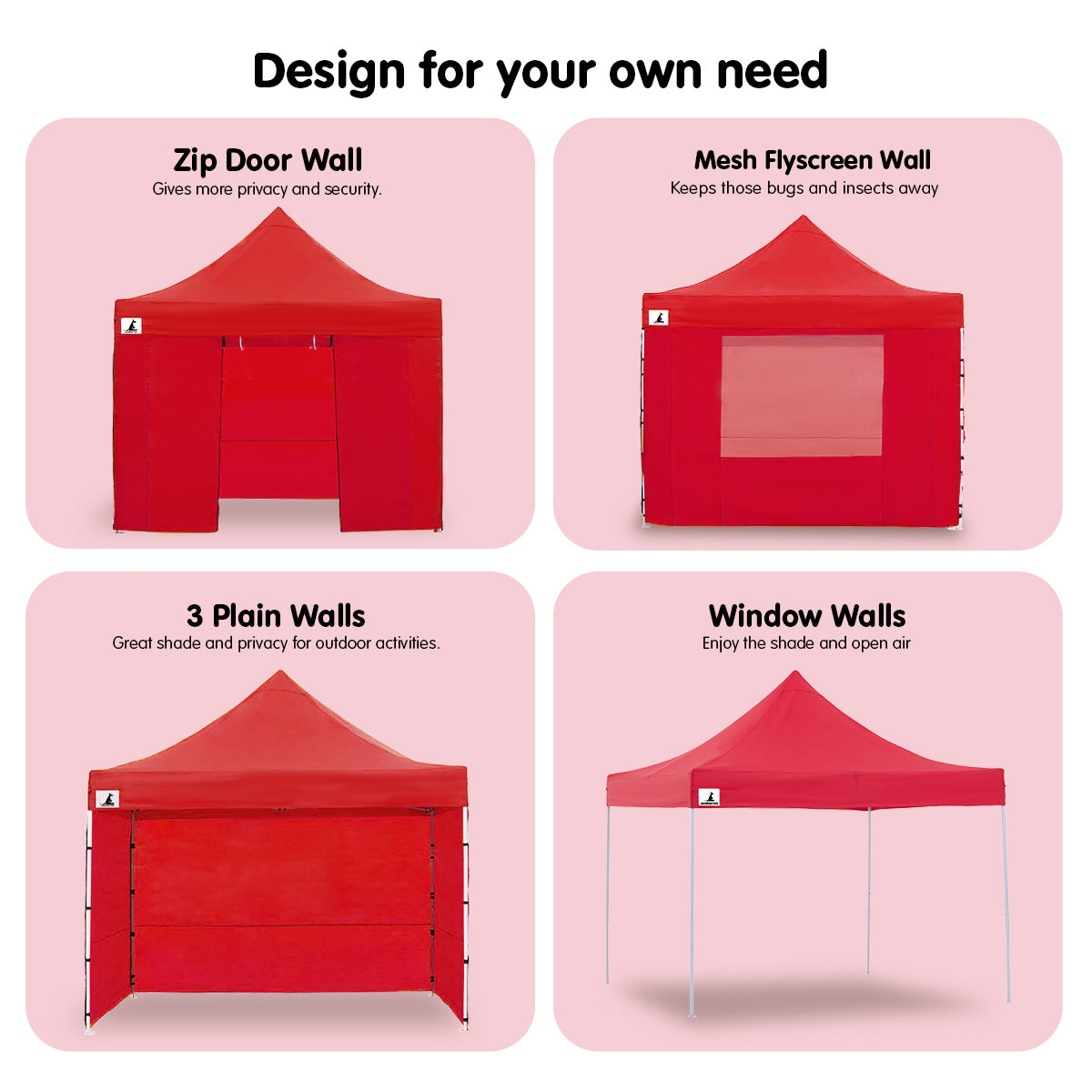 Wallaroo Gazebo Tent Marquee 3x3 PopUp Outdoor Red