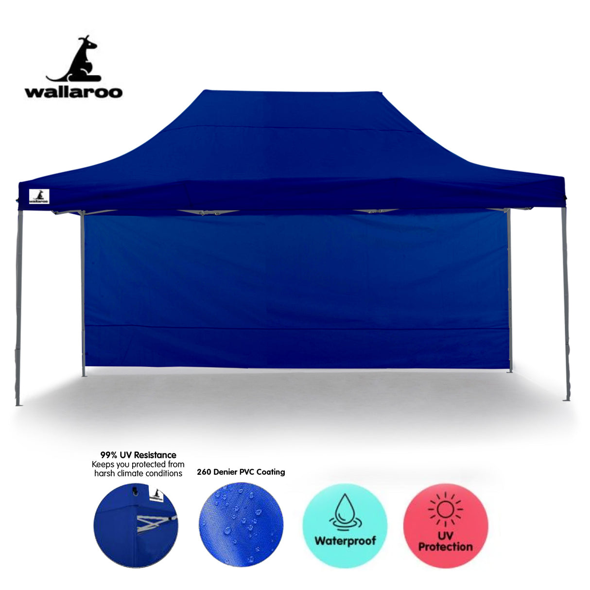 Wallaroo Gazebo Tent Marquee 3x4.5m PopUp Outdoor Blue