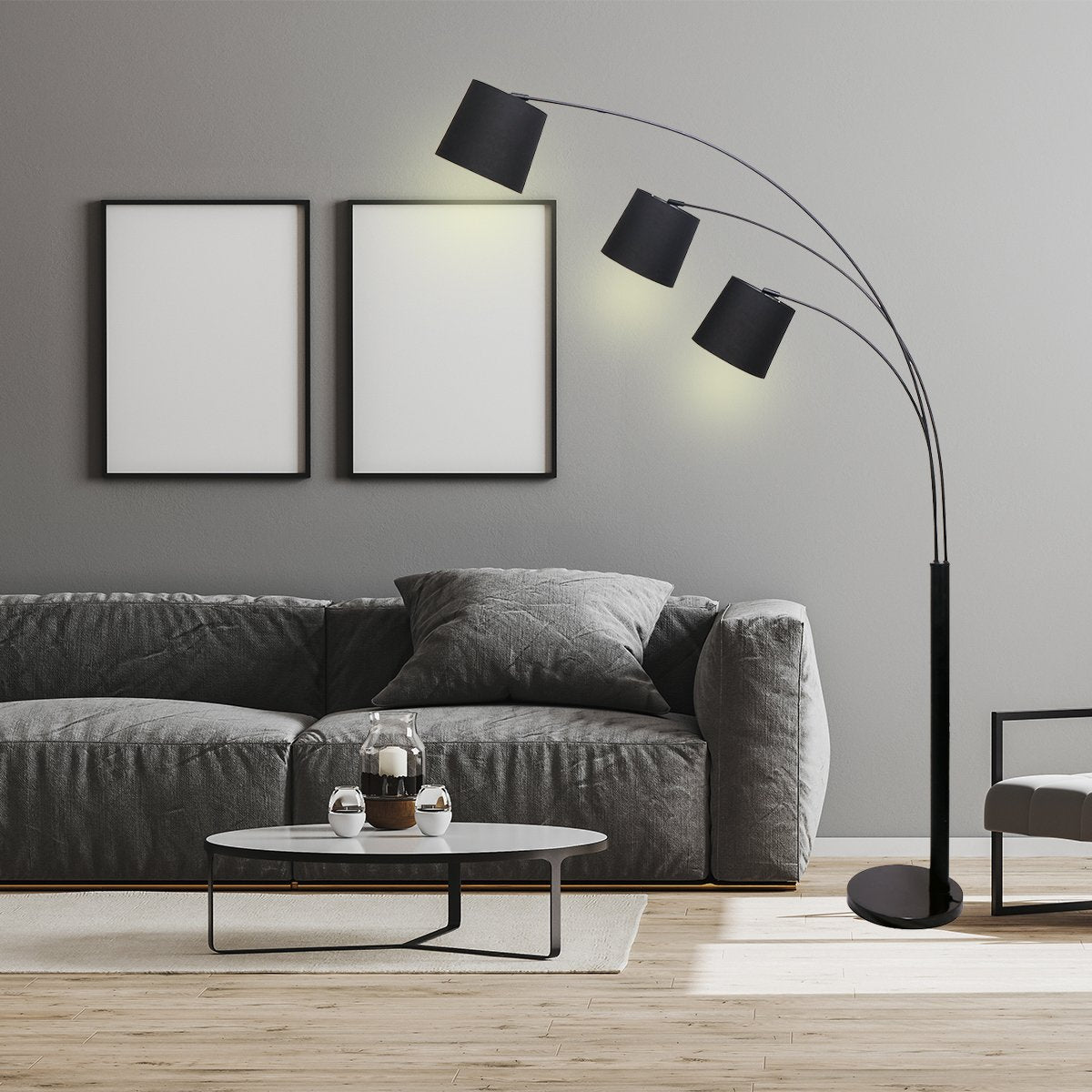 Ember 3-Light Arc Floor Lamp Adjustable Black 3 Shades