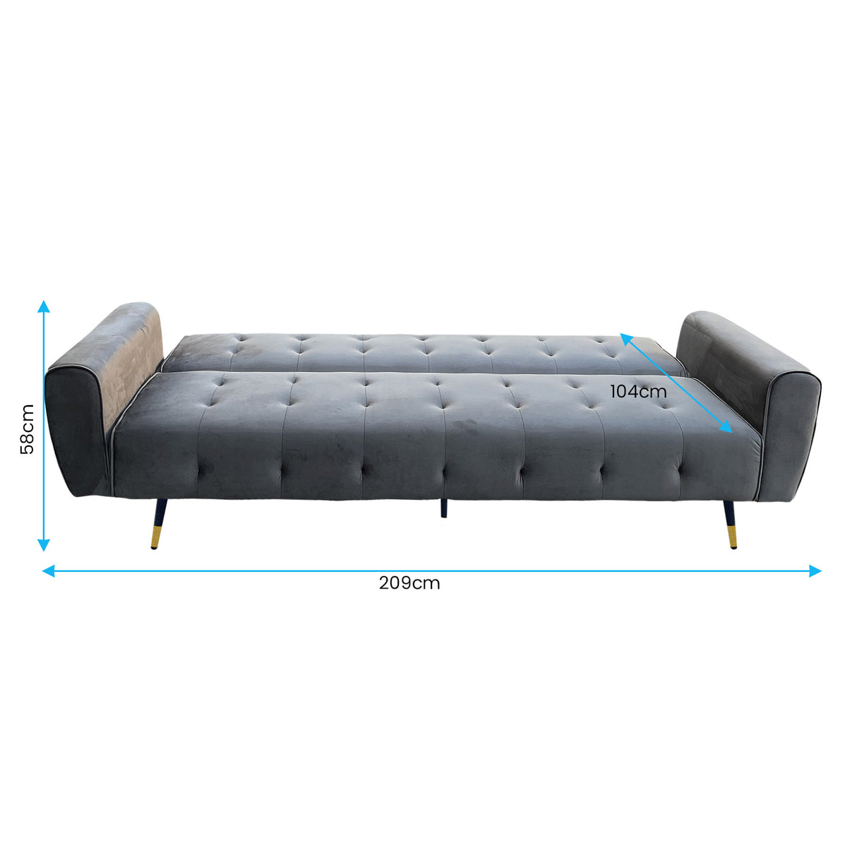 Sarantino Ava 3-seater Tufted Velvet Futon By Sarantino - Dark Grey