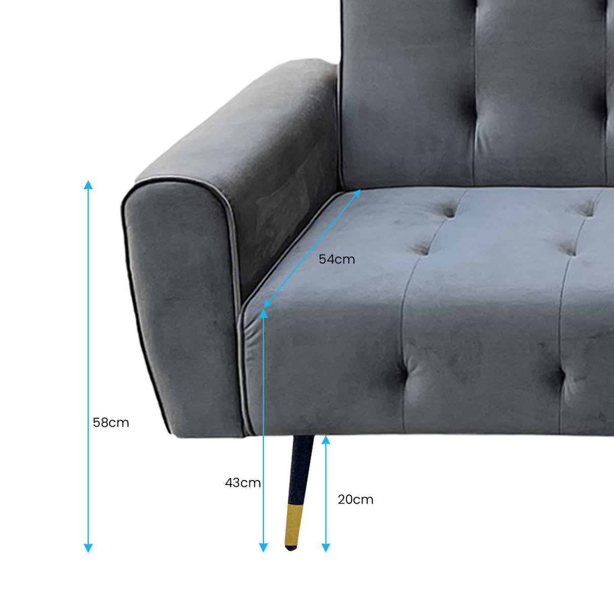 Sarantino Ava 3-seater Tufted Velvet Futon By Sarantino - Dark Grey