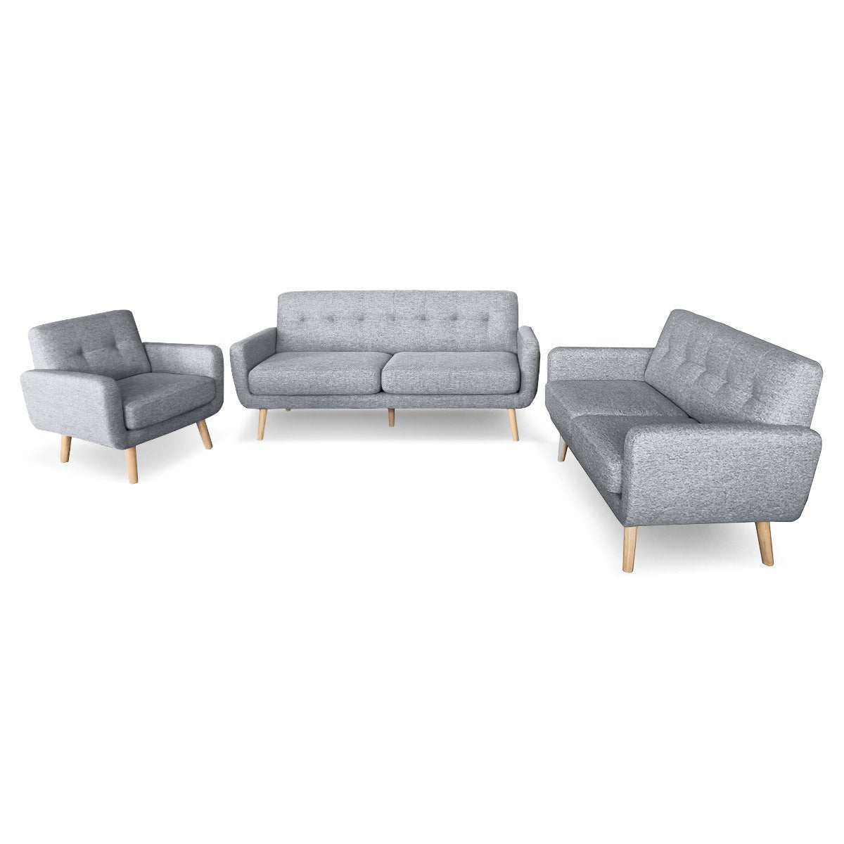 Sarantino 6-Seater Linen Sofa Set of 3 Couches - Light Grey