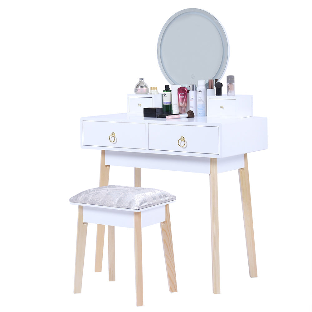 Ember Dressing Table/ Vanity Stool Set with Make-up LED Lighted Mirror-White