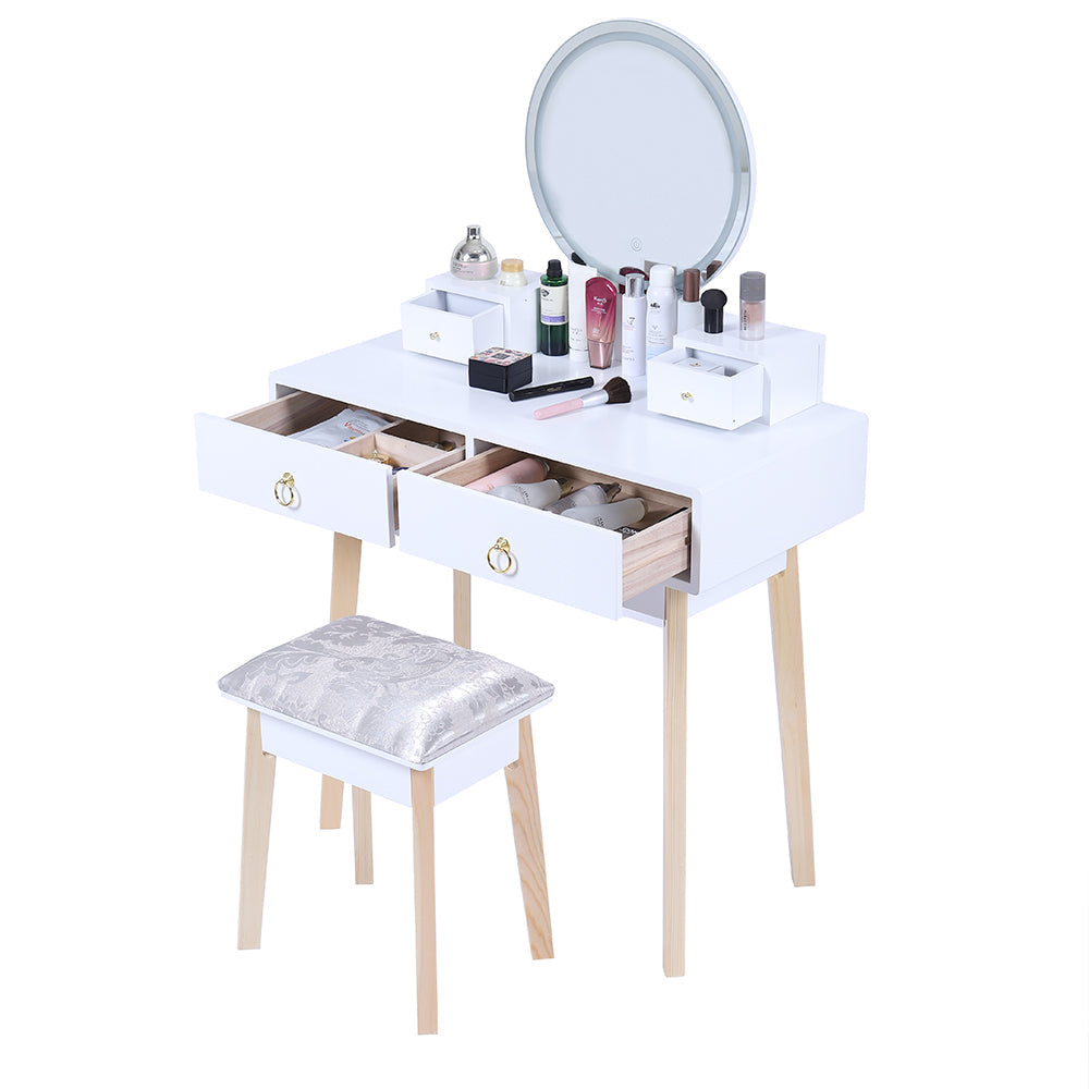 Ember Dressing Table/ Vanity Stool Set with Make-up LED Lighted Mirror-White