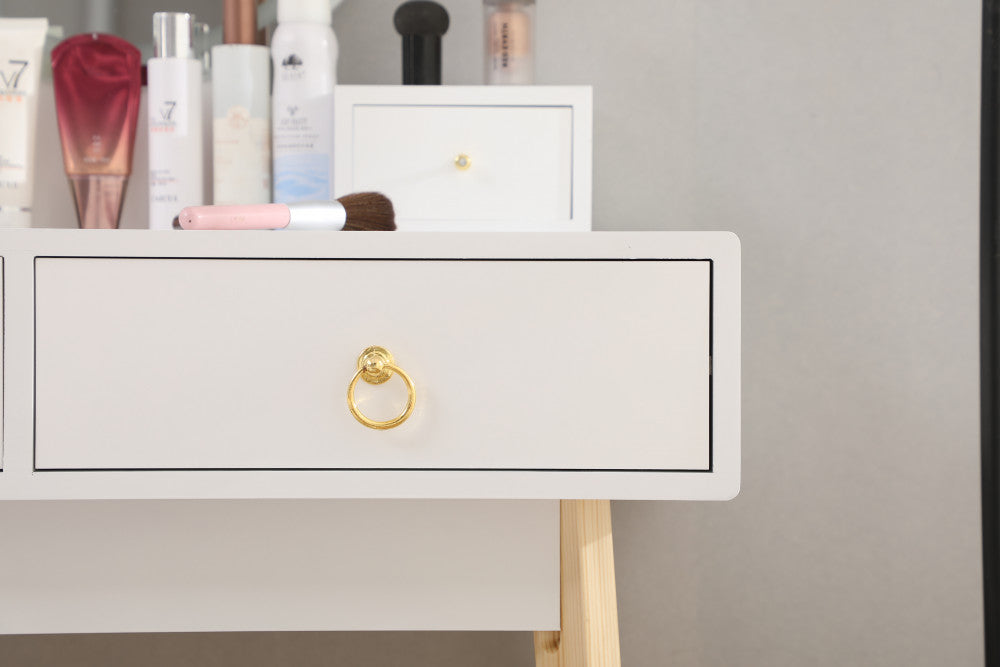 Ember Dressing Table/ Vanity Stool Set with Make-up LED Lighted Mirror-White