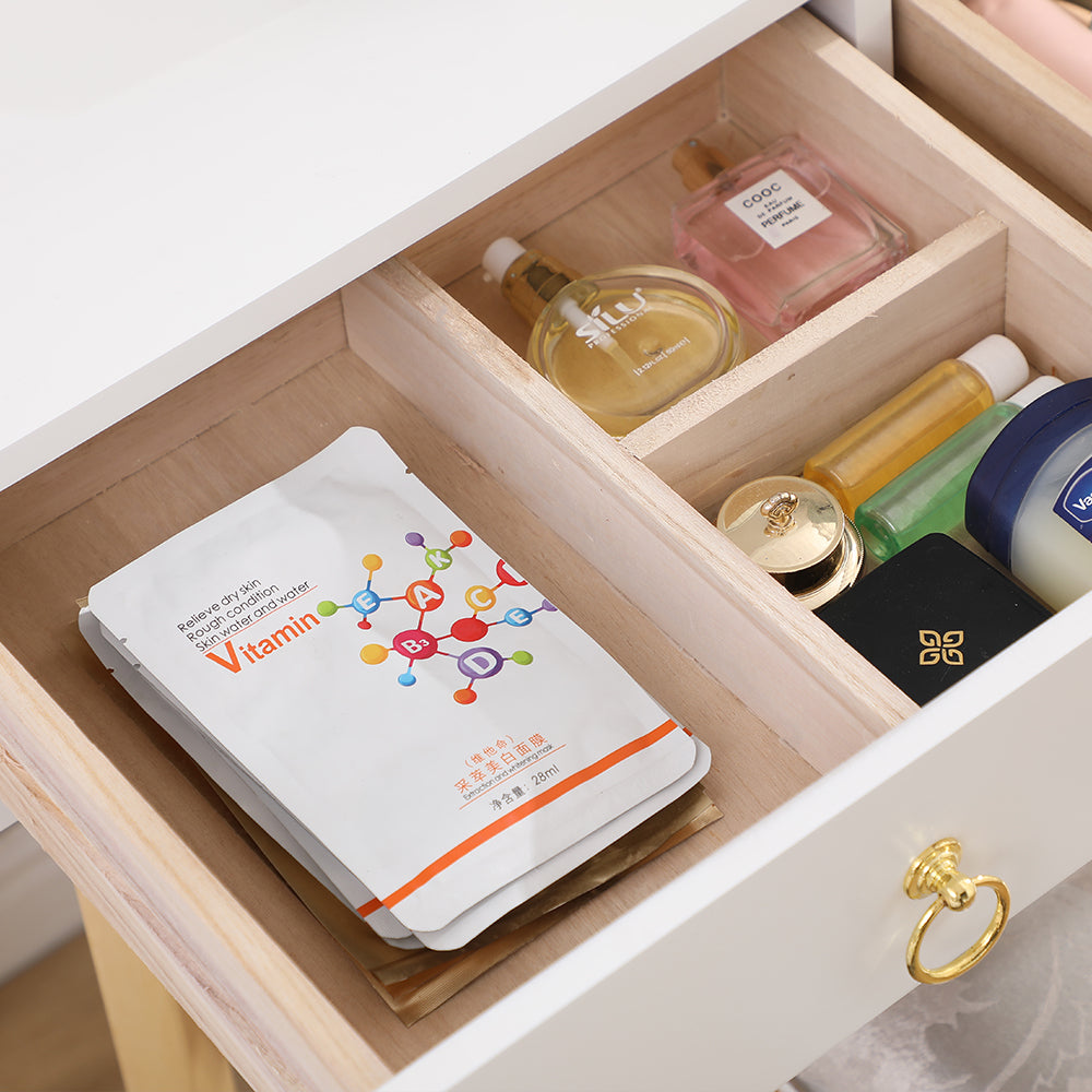 Ember Dressing Table/ Vanity Stool Set with Make-up LED Lighted Mirror-White