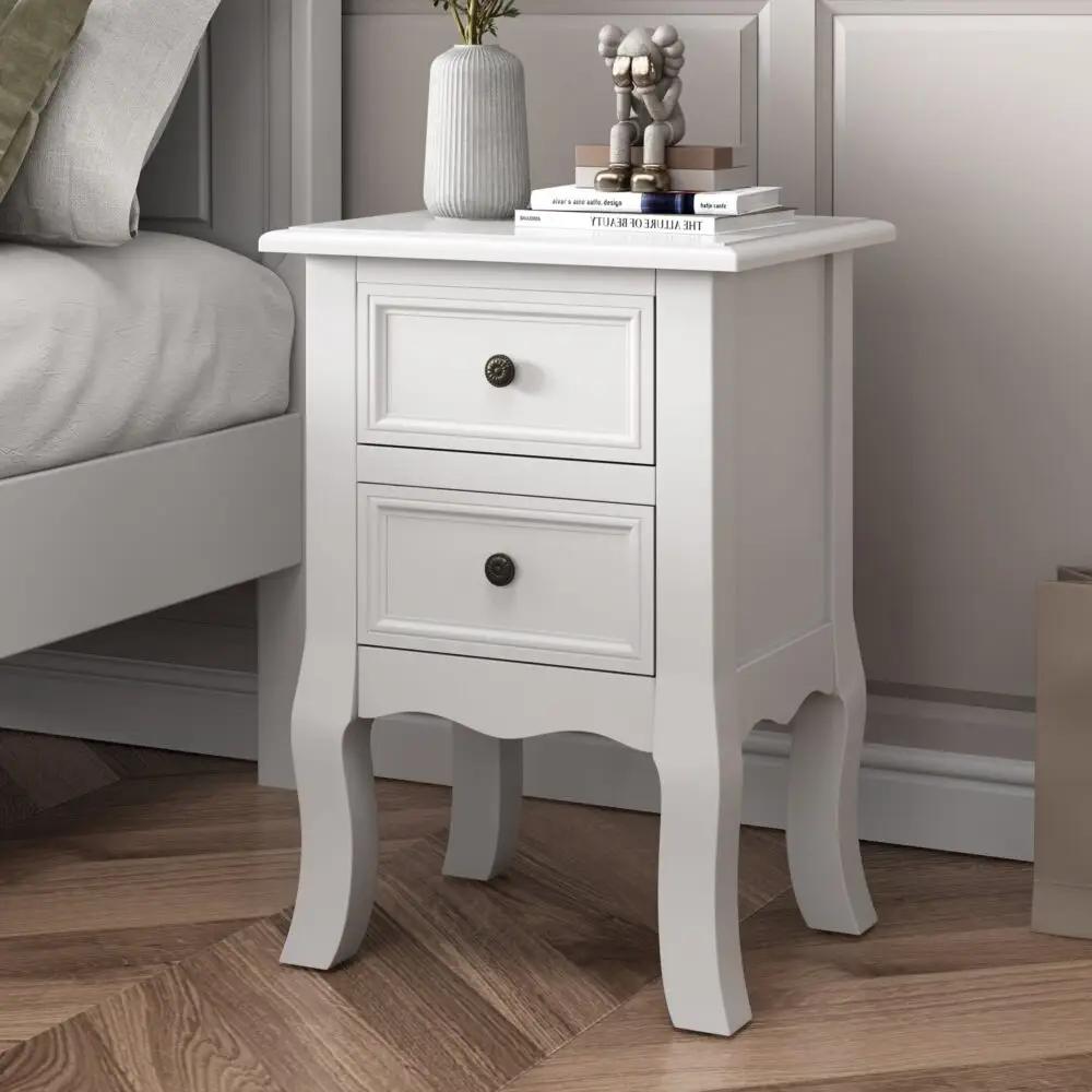 French Bedside Table White Set of 2