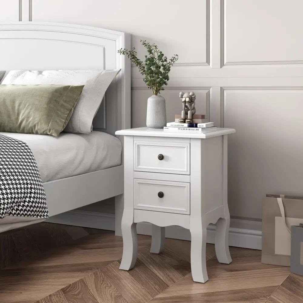 French Bedside Table White Set of 2