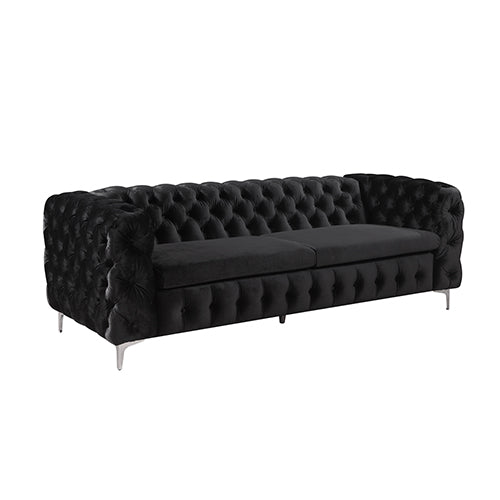 3+2+1 Ember Seater Sofa Classic Button Tufted Lounge in Black Velvet Fabric with Metal Legs
