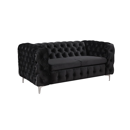 3+2+1 Ember Seater Sofa Classic Button Tufted Lounge in Black Velvet Fabric with Metal Legs