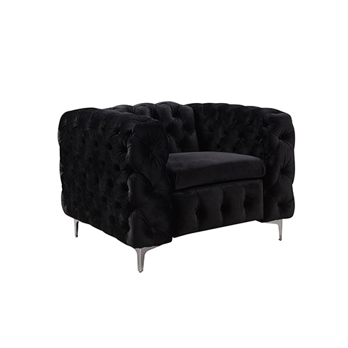 3+2+1 Ember Seater Sofa Classic Button Tufted Lounge in Black Velvet Fabric with Metal Legs