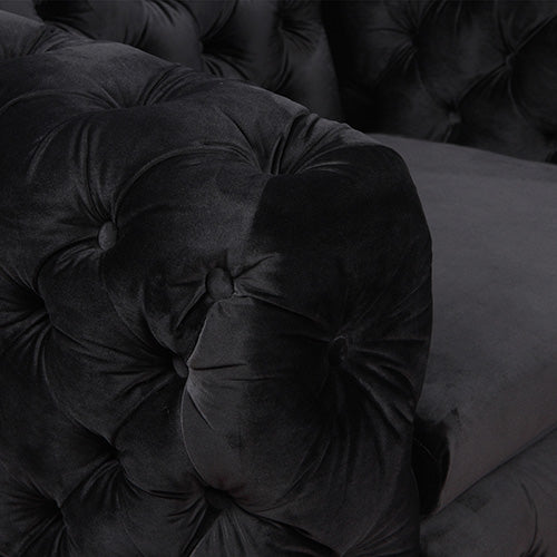 3+2+1 Ember Seater Sofa Classic Button Tufted Lounge in Black Velvet Fabric with Metal Legs