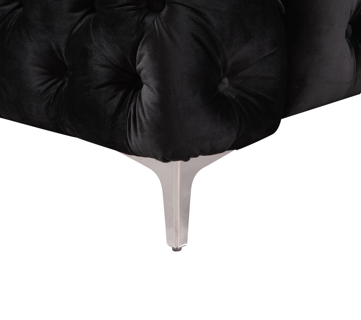 Ember 3 Seater Sofa Classic Button Tufted Lounge in Black Velvet Fabric with Metal Legs