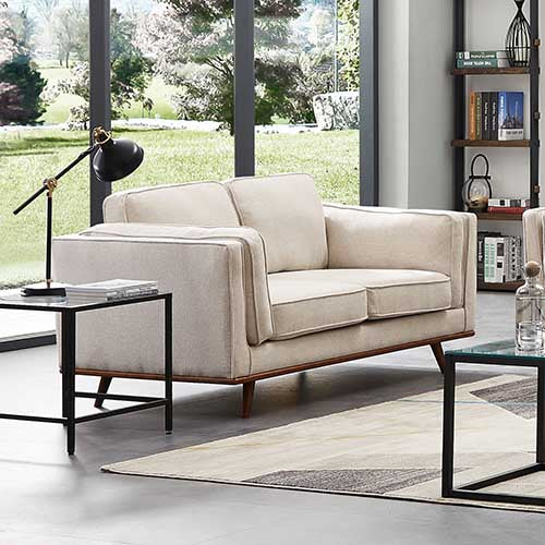 Ember 2 Seater Sofa Beige Fabric Modern Lounge Set for Living Room Couch with Wooden Frame