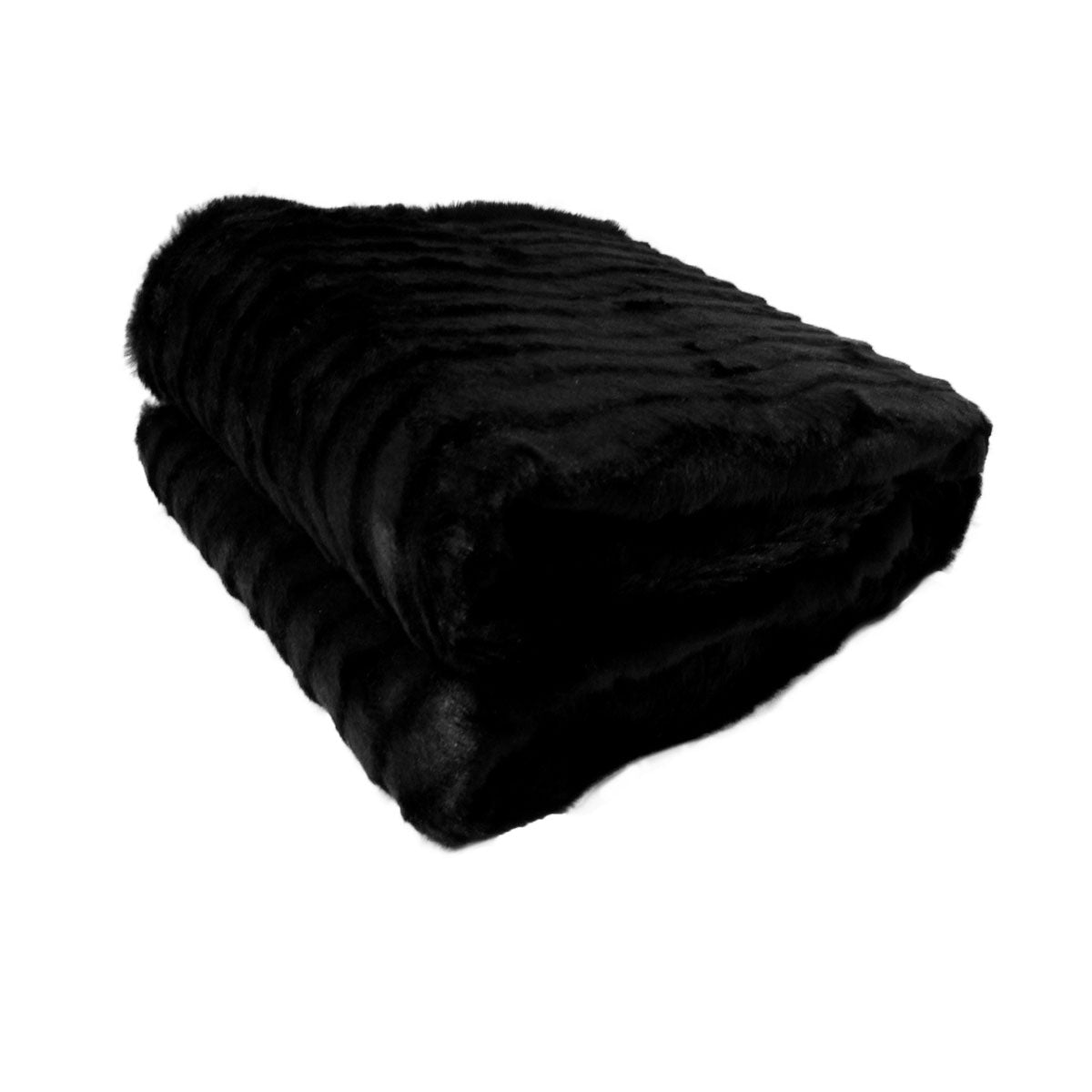 Faux Fur Striped Throw Black