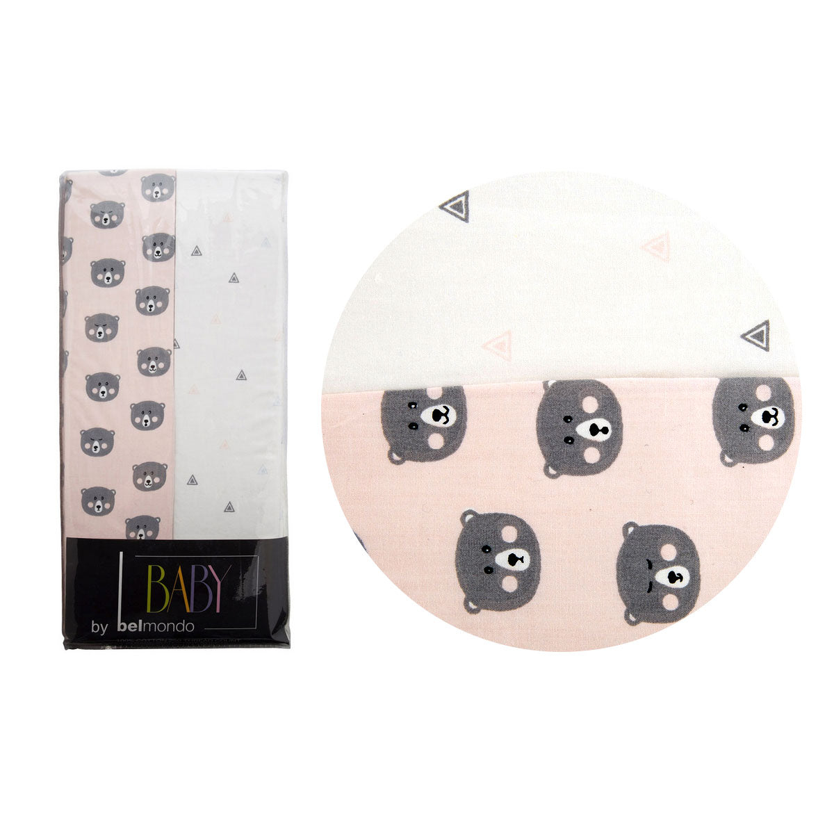 250TC Bears & Triangles 2 Pack Fitted Cot Sheets 70 x 130 x 19 cm