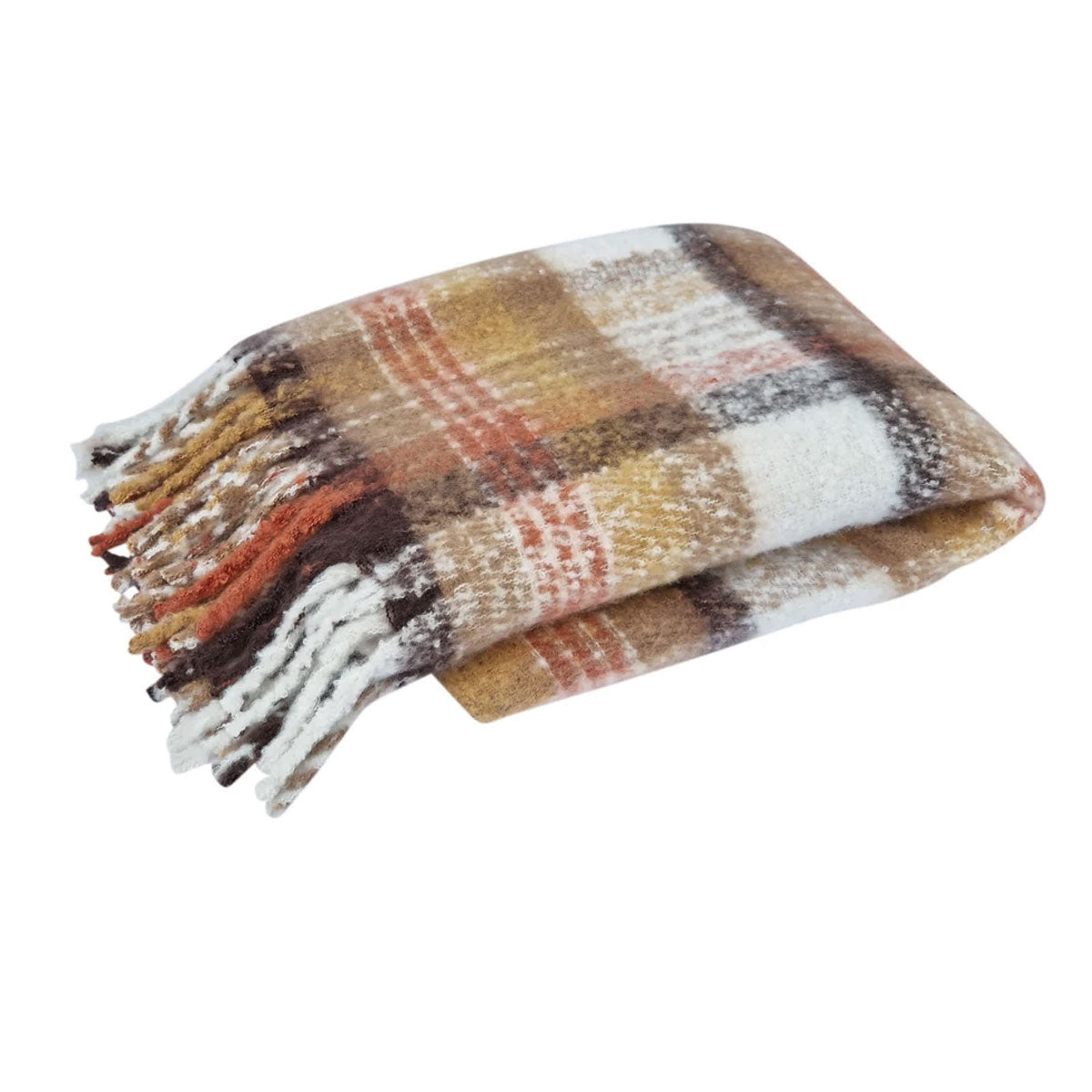 J Elliot Home Aiden Sand Multi Faux Mohair Throw with Fringe 130 x 160cm