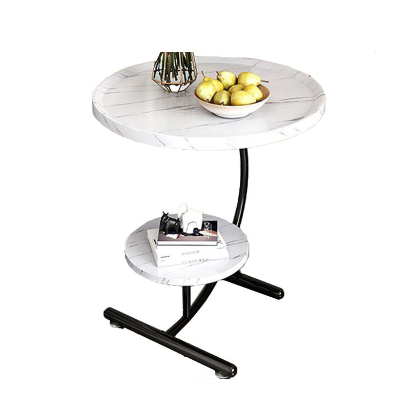 2 Tier Table Sofa Side End Table Round with Sturdy Metal Frame