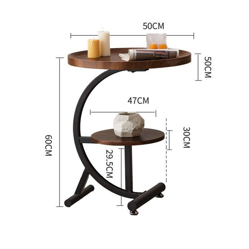 2 Tier Table Sofa Side End Table Round with Sturdy Metal Frame