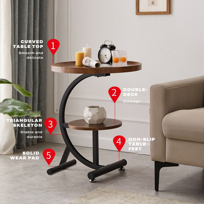 2 Tier Table Sofa Side End Table Round with Sturdy Metal Frame