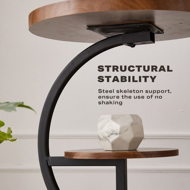 2 Tier Table Sofa Side End Table Round with Sturdy Metal Frame