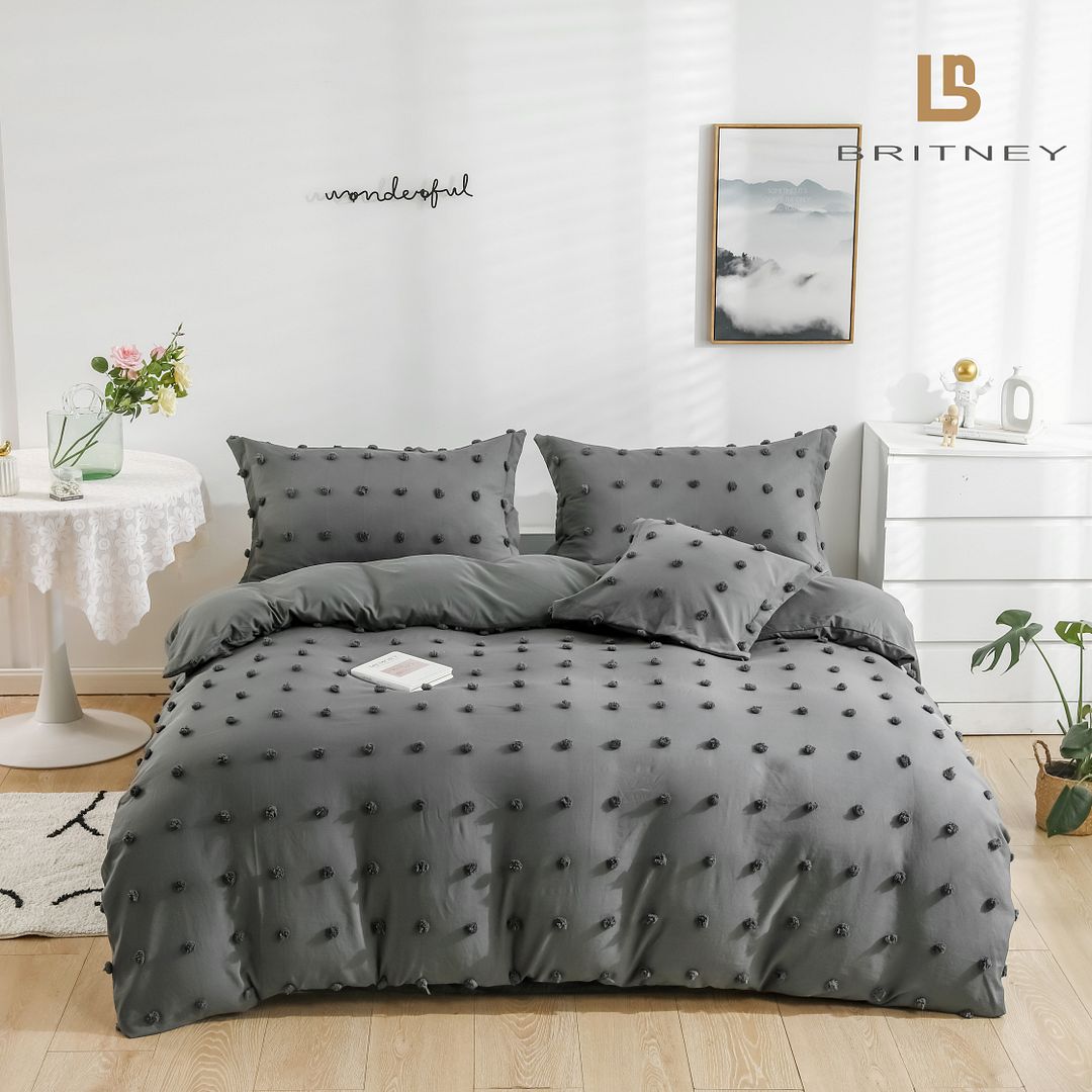 Tufted Dot Jacquard King Size Grey Duvet Quilt Cover Set