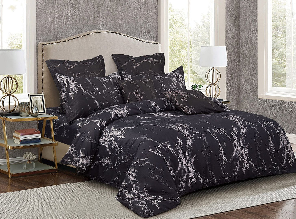 Black Marble Queen Size Duvet Quilt Cover Set